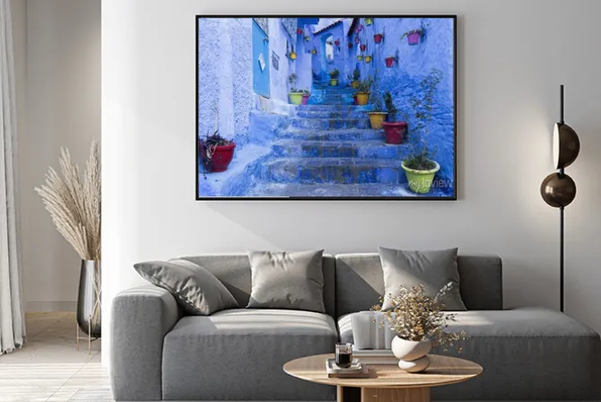 Plakat: Calles de la hermosa ciudad azul de chefchaouen, maroko