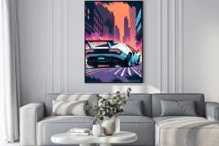 Plakat: Cars and city background. hand drawn future style illustartion,