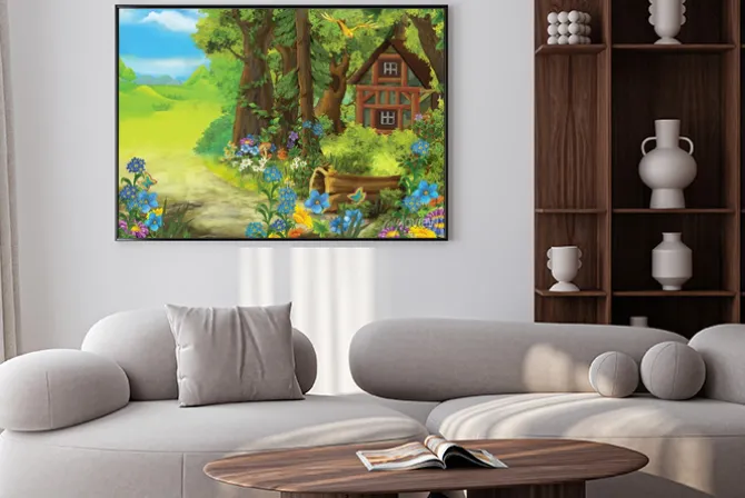 Plakat: Cartoon charakter sceny ze starego domu w lesie - ilustracja