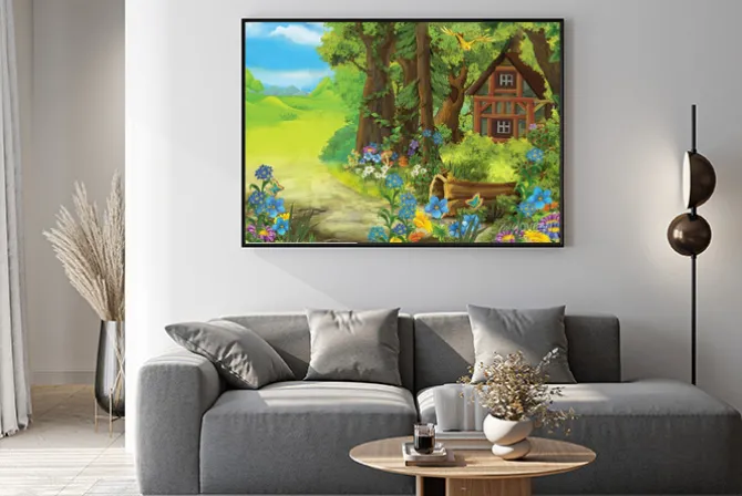 Plakat: Cartoon charakter sceny ze starego domu w lesie - ilustracja