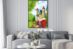 Plakat: Cartoon sceny z happy powitanie króla kogoś - handsome man -