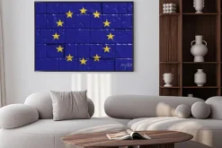 Plakat: Cegła ściany malowane flaga unii europejskiej