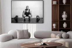 Plakat: Champion powerlifter o silnych ramionach podnoszenia ciężarów