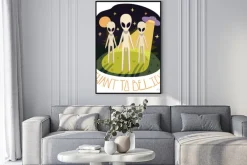 Plakat: Chcę wierzyć, plakat wektor (tła) z obcymi na wzgórzu i ufo w