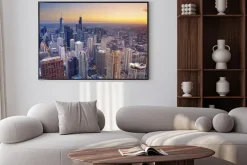 Plakat: Chicago. widok z lotu ptaka centrum chicago o zmierzchu z wysokim