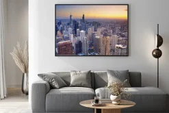 Plakat: Chicago. widok z lotu ptaka centrum chicago o zmierzchu z wysokim