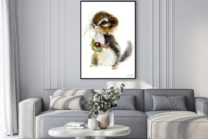 Plakat: Chipmunk. watercolor hand drawn illustration.
