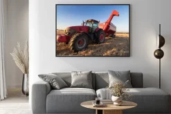Plakat: Ciągnik rolniczy na polu ścierniska