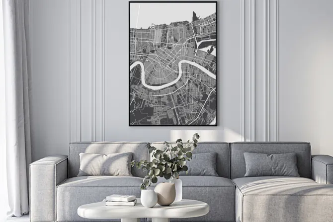 Plakat: City map new orleans, monochrome detailed plan, vector illustration