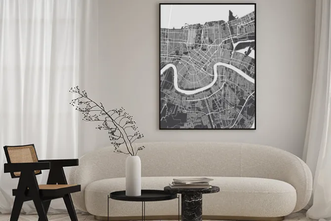 Plakat: City map new orleans, monochrome detailed plan, vector illustration