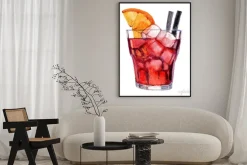 Plakat: Cocktail with ice and orange isolated on white background, watercolor