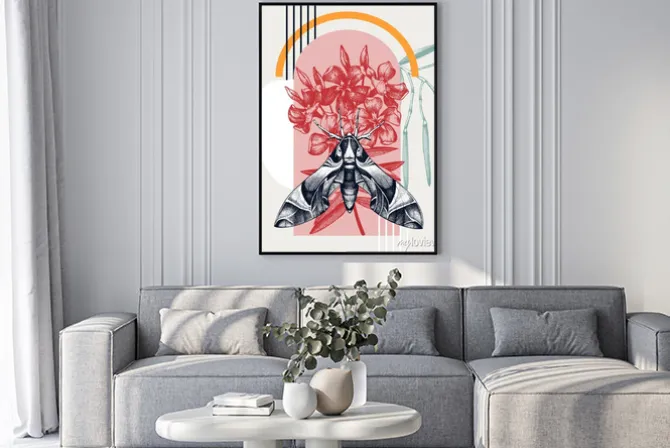 Plakat: Collage style oleander hawk moth vector illustration. hand-sketched