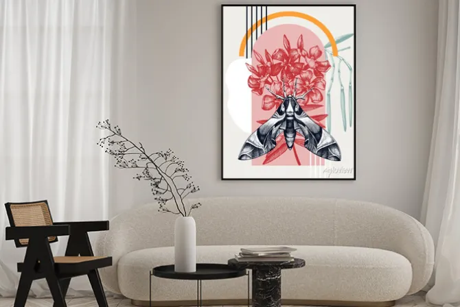 Plakat: Collage style oleander hawk moth vector illustration. hand-sketched