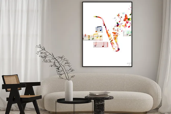 Plakat: Colorful saxophone design with butterflies
