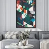Plakat: Colorful tropical leaf, fern, and geometric hexagon diamond triangle