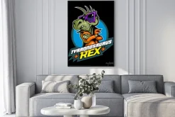 Plakat: Comic book, cartoon style tyrannosaurus in the leather jacket