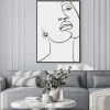 Plakat: Continuous line, drawing of beauty woman face with earring ,