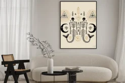 Plakat: Cool creepy mermaid skeleton banner in vintage dark boho style,