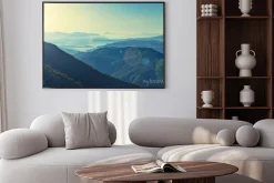 Plakat: Cross-przetworzonych widok wschodu słońca nad gór