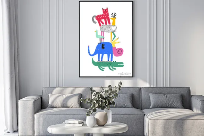 Plakat: Cute animals. t-shirt graphics for kids vector illustration.