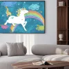 Plakat: Cute baby unicorn. kolorowe nocne niebo z tęczy, gwiazdy, chmury,