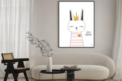 Plakat: Cute bunny princess with gold crown. kids trendy graphic. vector