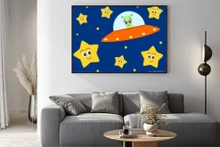 Plakat: Cute cartoon cudzoziemca ufo w przestrzeni z słodkim piękne stars