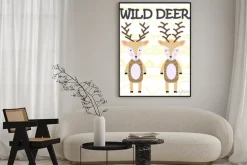 Plakat: Cute cartoon deer. composition with folk art animals and floral