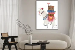 Plakat: Cute cartoon lama with bird
