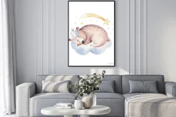Plakat: Cute dreaming cartoon animal hand drawn watercolor illustration.
