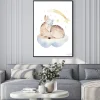 Plakat: Cute dreaming cartoon deer animal hand drawn watercolor illustration.