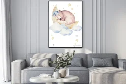 Plakat: Cute dreaming cartoon animal hand drawn watercolor illustration.