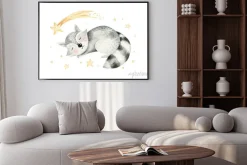 Plakat: Cute dreaming cartoon cartoon animal hand drawn watercolor illustration.