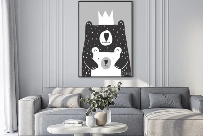 Plakat: Cute hand drawn big bear and little baby bear vector illustration.