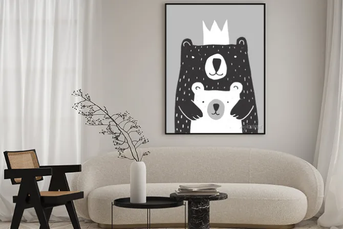 Plakat: Cute hand drawn big bear and little baby bear vector illustration.