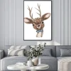 Plakat: Cute hand drawn deer, fawn with bow, woodland watercolor animal
