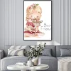 Plakat: Cute little girl with a deer, bird and flowers. best friends