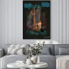 Plakat: Cute red fox sitting in the forest fairytale illustration, greeting