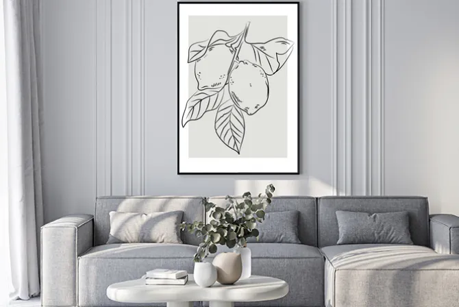 Plakat: Cytryny minimalistyczny rysunek na beżowym tle