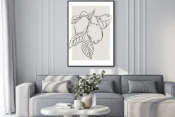 Plakat: Cytryny na gałązce minimalistyczny rysunek