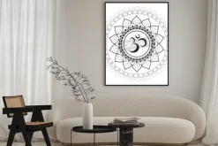 Plakat: Czarna mandala na białym tle