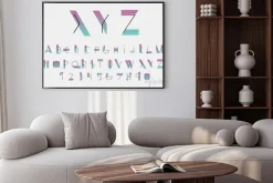 Plakat: Czarne alfabetu czcionki i numery z linii kolorystycznych. ilustracji