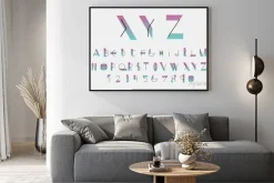 Plakat: Czarne alfabetu czcionki i numery z linii kolorystycznych. ilustracji