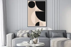 Plakat: Czarne i beżowe kształty abstrakcja na jasnym tle
