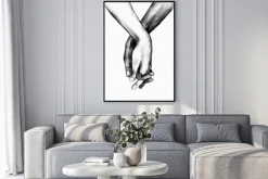 Plakat: Czarno białe dłonie akwarela