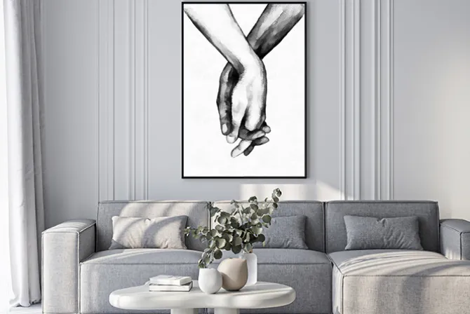 Plakat: Czarno białe dłonie akwarela