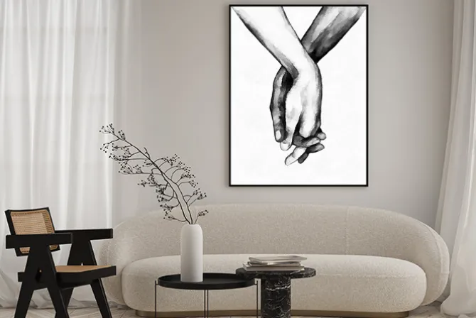 Plakat: Czarno białe dłonie akwarela