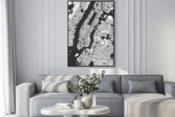 Plakat: Czarno-biała mapa manhattanu w nowym jorku