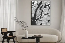 Plakat: Czarno-biała mapa manhattanu w nowym jorku