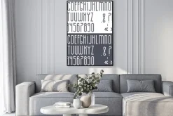Plakat: Czarno-biały alfabetu, cyfry i znaki interpunkcyjne